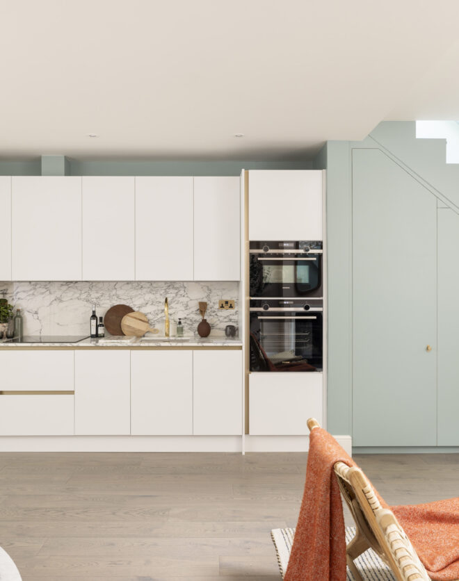 Modern marble kitchen of a luxury maisonette for sale in Kensington