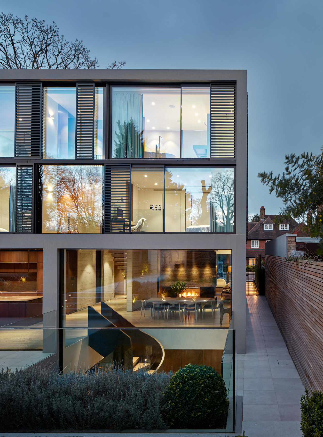 An architect-designed luxury west London house at dusk