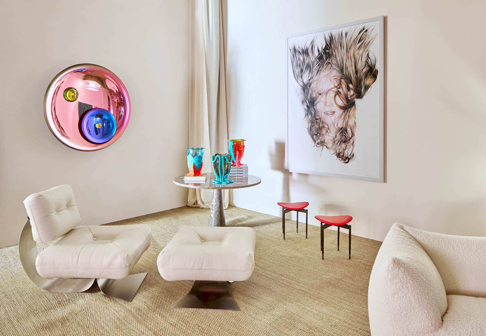 LA Studio Ibiza reception room with white sofas by LA Studio, modern interior design and furniture in Ibiza