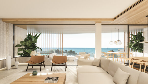 Open-plan living area of a luxury apartment for sale in Ibiza