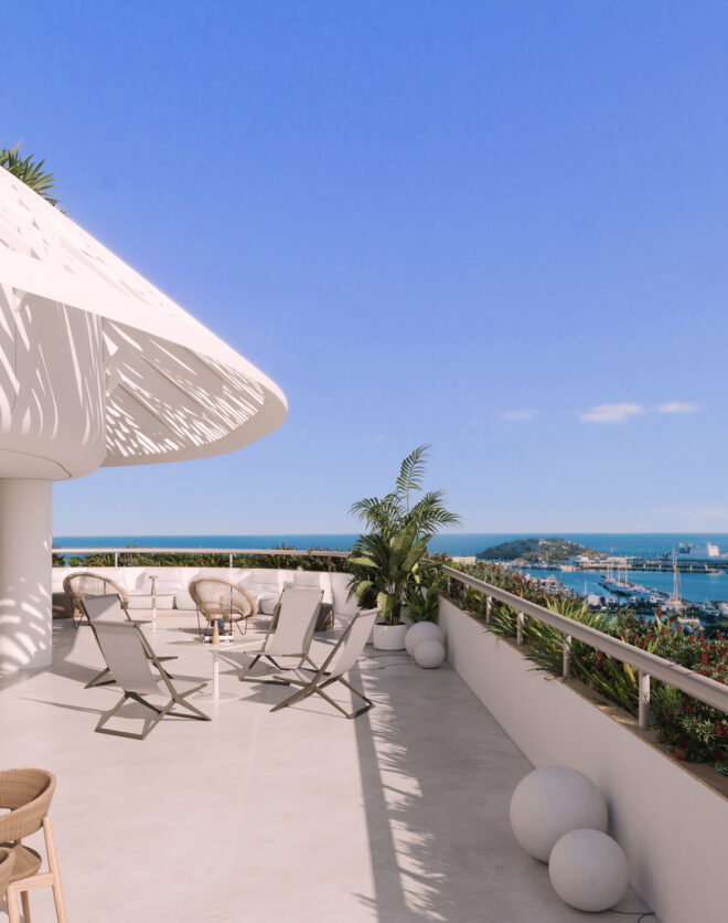 Expansive terrace of a penthouse apartment for sale in Ibiza