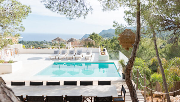 Swimming pool and view at La Verna Villa Domus Nova Ibiza