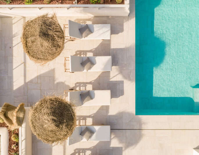 Drone Swimming Pool at La Verna Villa Domus Nova Ibiza