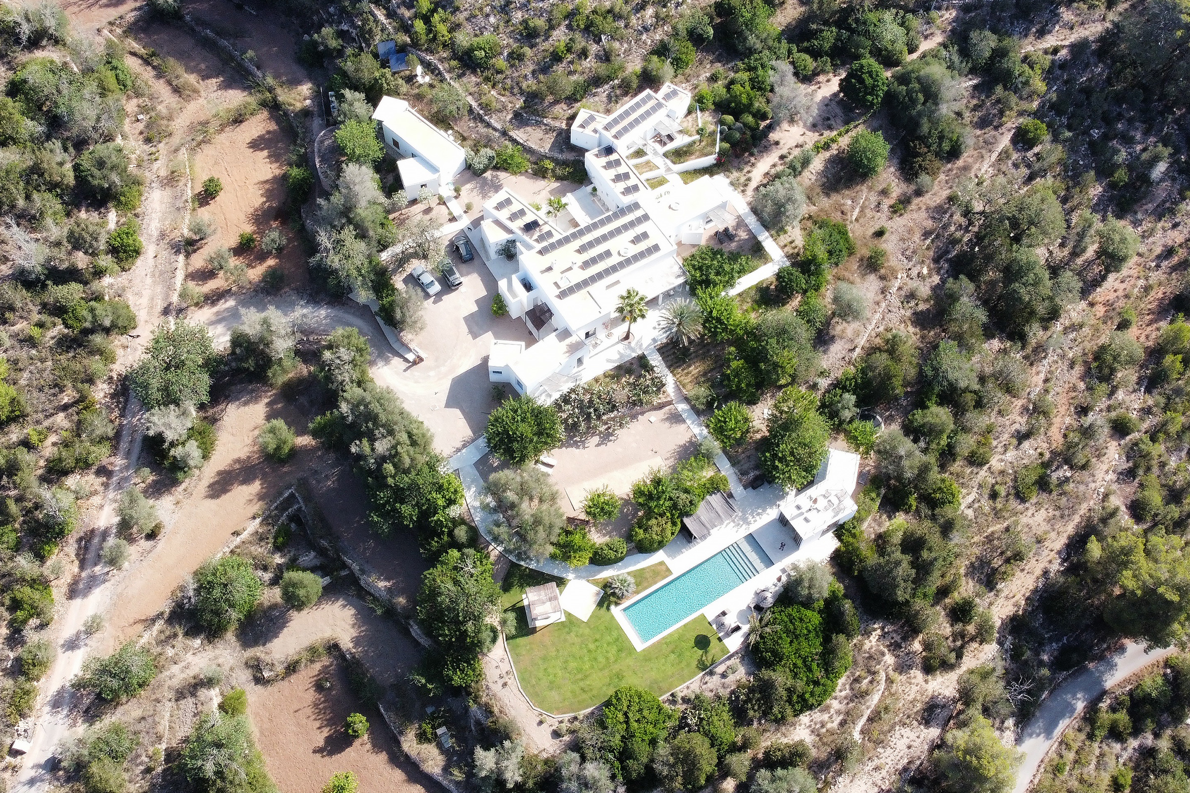 Aerial view of a sprawling villa for sale in Ibiza
