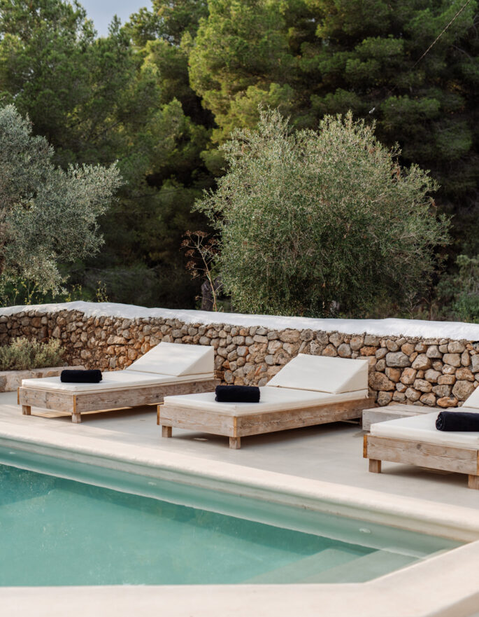 Pool and deck at a luxury rental villa in Ibiza