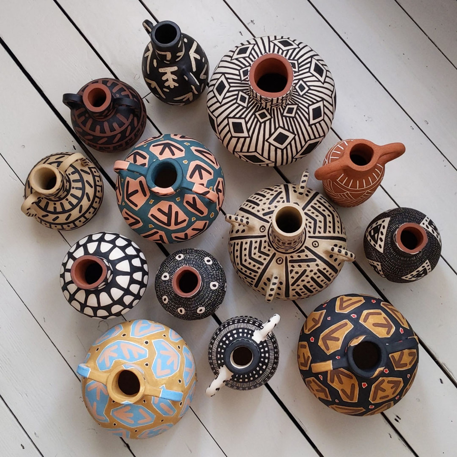 Overhead shot of pots by Lydia Hardwick - artisinal ceramicist in London