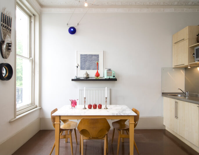 For Sale: St Jamess Gardens Notting Hill W11 contemporary kitchen with minimalist dining table