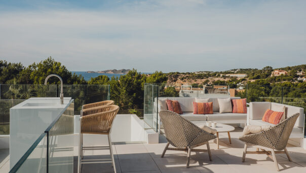 Far-reaching rooftop views from a luxury home in Ibiza