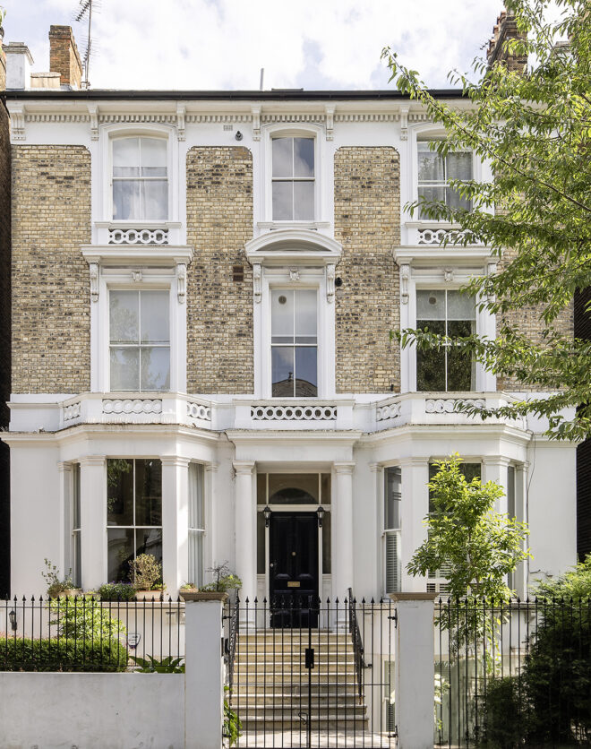 Elegant brick and stucco exterior of an apartment for sale in North Kensington