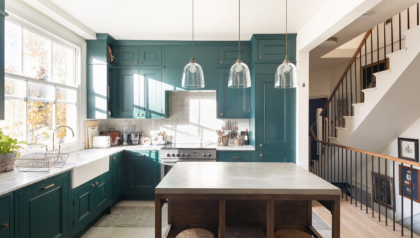 Bright open-plan kitchen of a luxury three-bedroom duplex for sale