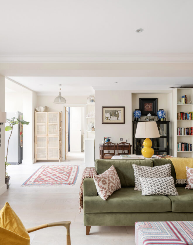 Luxury open plan living space of a three-bedroom garden apartment for sale in North Kensington