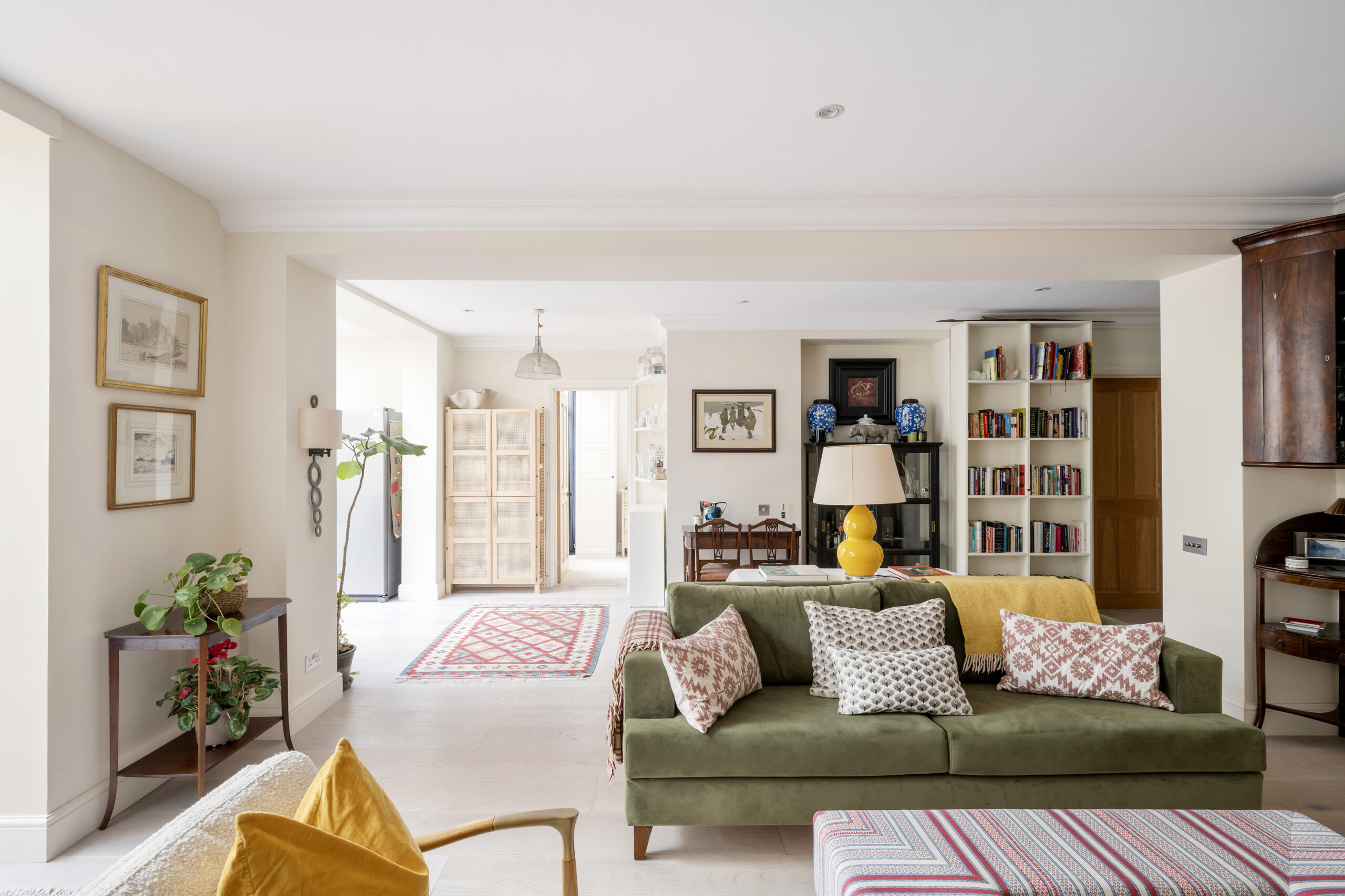 Luxury open plan living space of a three-bedroom garden apartment for sale in North Kensington