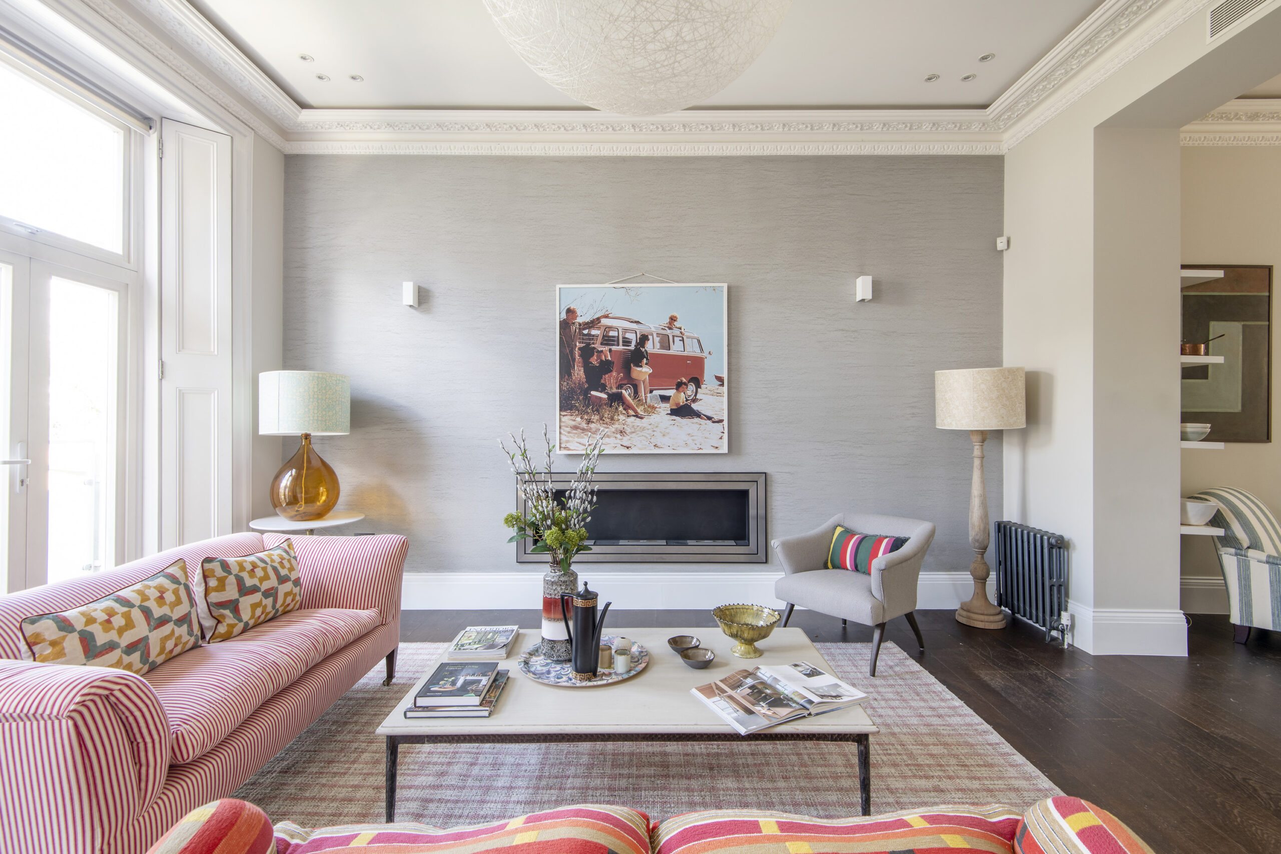 Architect-designed luxury living room of a three-bedroom duplex in Notting Hill