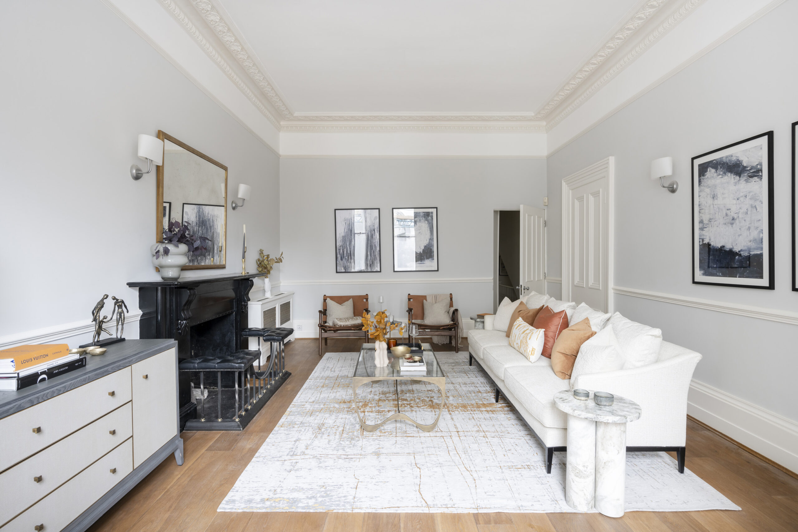 Sophisticated living room of a luxury Notting Hill home for sale
