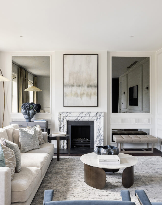 Luxury interior designed living room of a two-bedroom apartment for sale in Notting Hill
