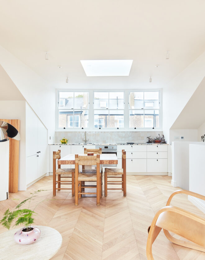 Luxurious bright open-plan kitchen of a duplex apartment for sale on Portobello Road