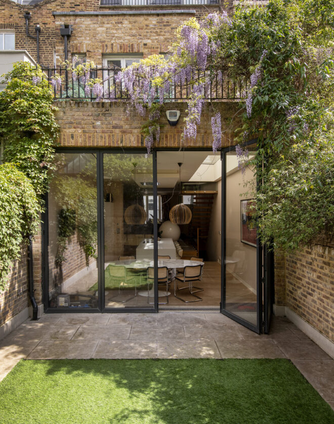 Enclosed private garden of a four-bedroom Notting Hill townhouse for sale.