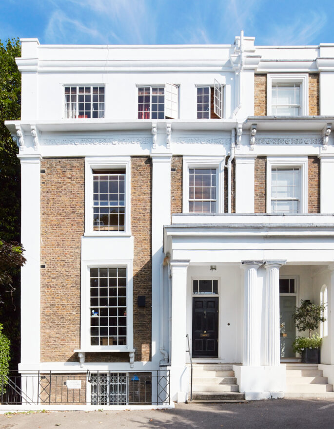 Traditional exterior of a luxury townhouse for sale on Ladbroke Road