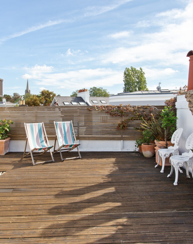 Expansive roof terrace with cityscape views of a maisonette for sale in Notting Hill