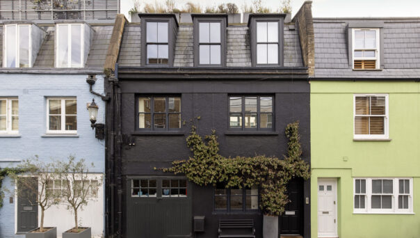 Sophisticated exterior of a traditional two-bedroom mews home for sale in Notting Hill