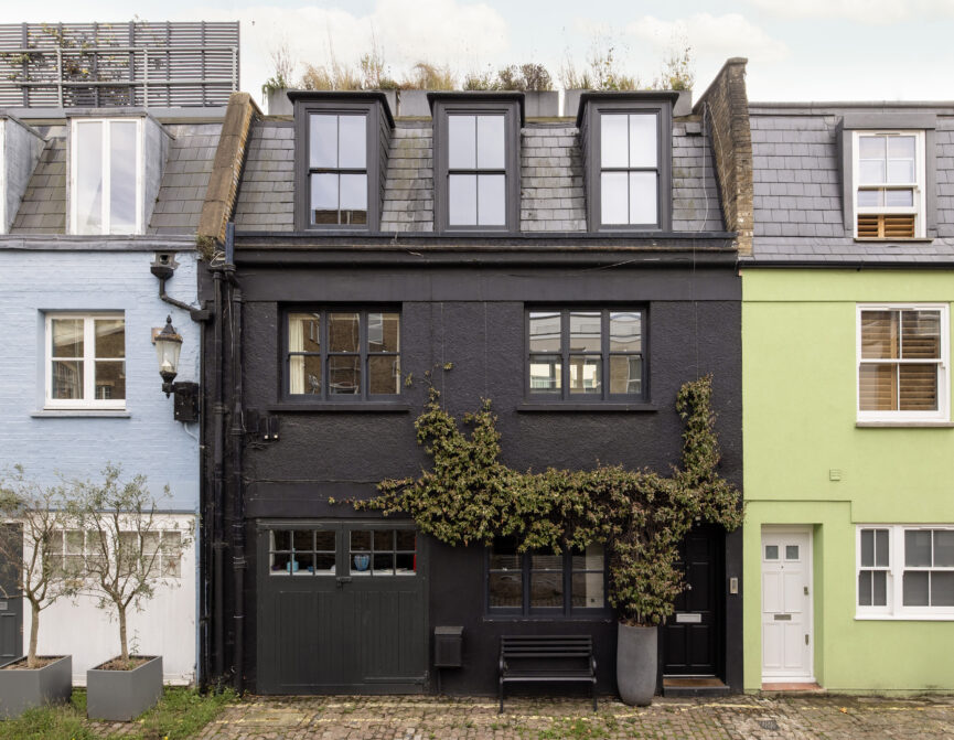 Sophisticated exterior of a traditional two-bedroom mews home for sale in Notting Hill