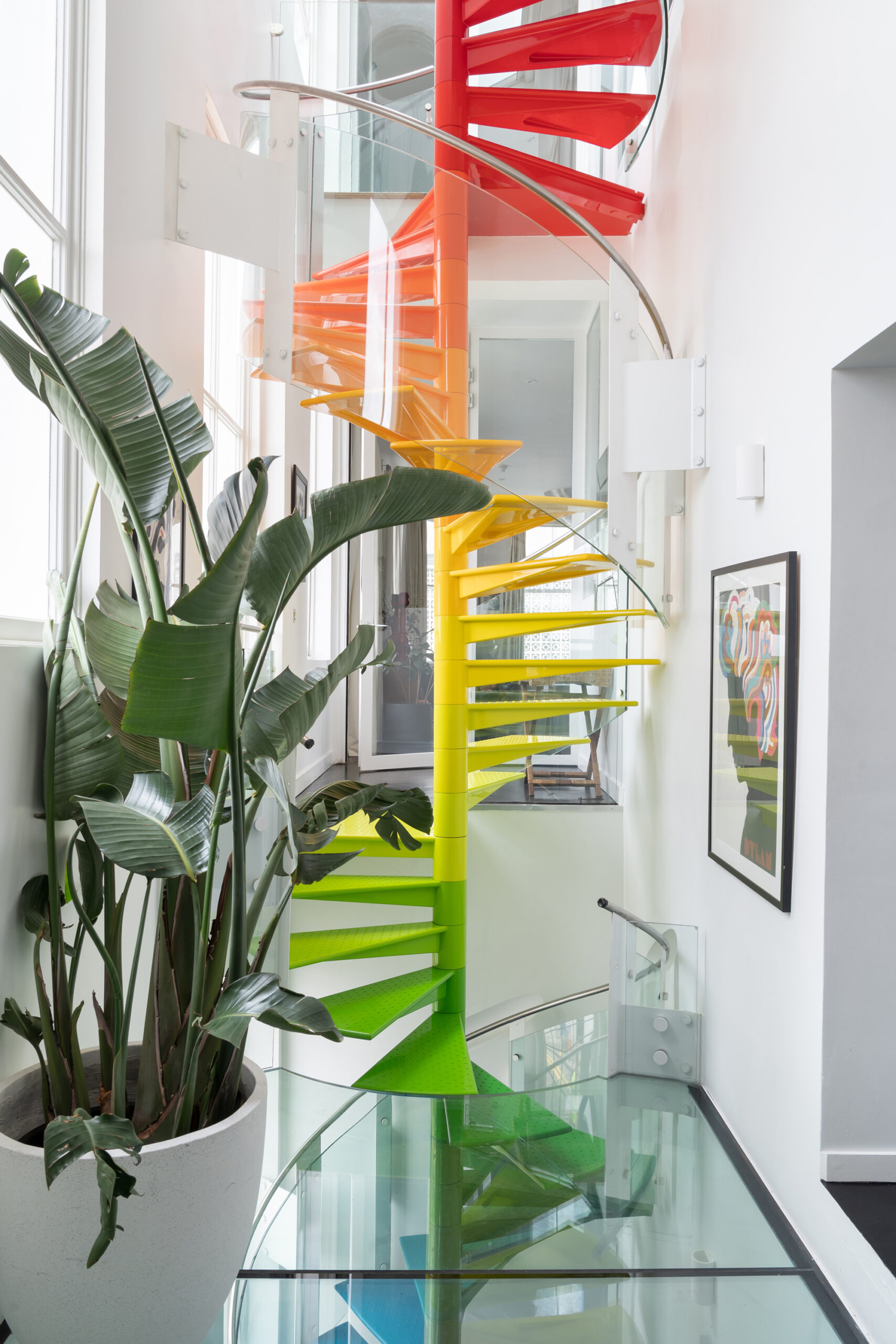 Multi coloured staircase in Notting Hill Houe