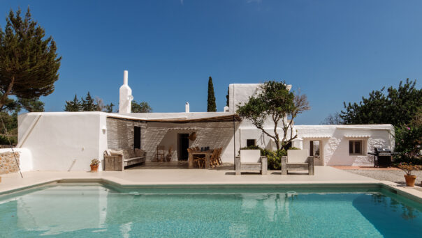 View of swimming pool and Ibiza Finca