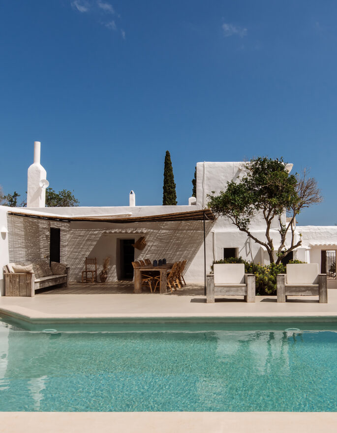 View of swimming pool and Ibiza Finca