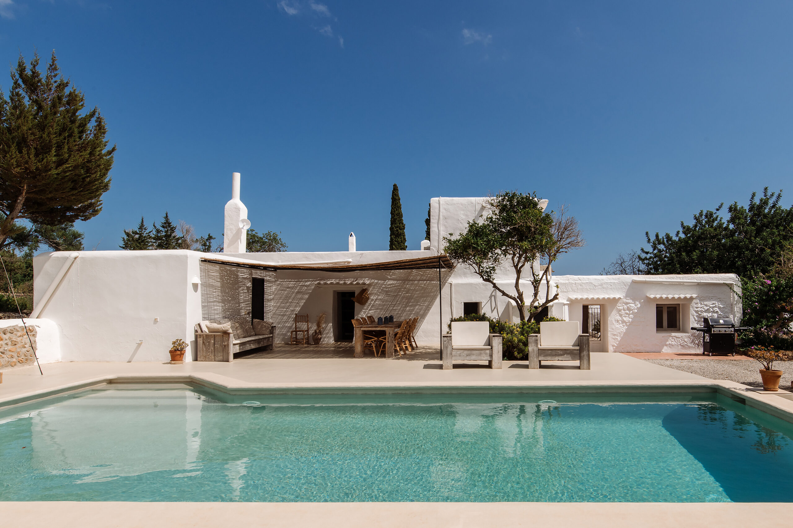 View of swimming pool and Ibiza Finca
