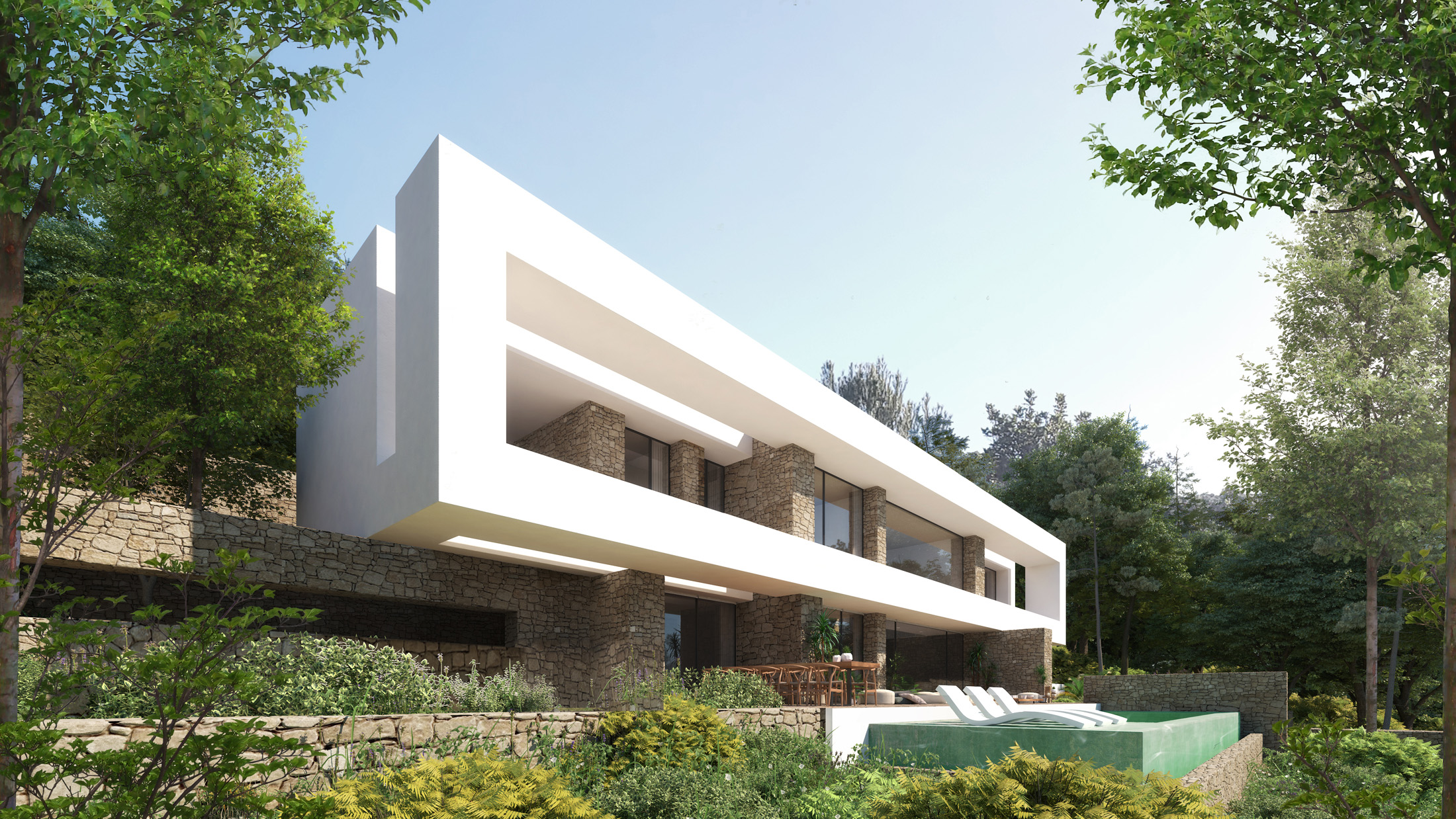 Sculptural exterior of a luxury villa for sale in Ibiza