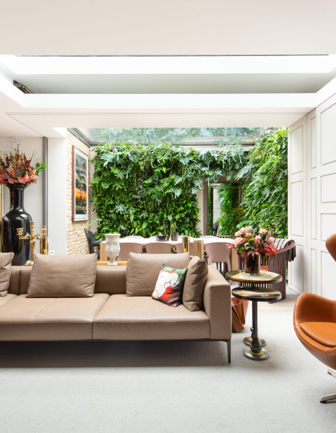 For Sale: Westbourne Grove Notting Hill W2 - a family house with a luxury living room featuring skylights and an indoor garden