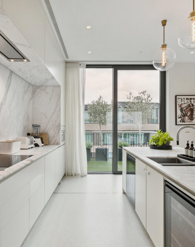 Design-led kitchen of a luxury penthouse apartment in West London