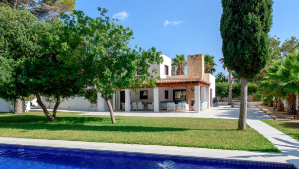 Exterior view of a traditional villa in Ibiza