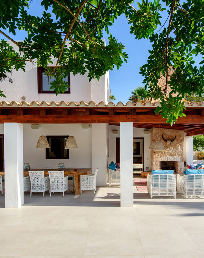 Outdoor living area at a luxury villa in southwest Ibiza