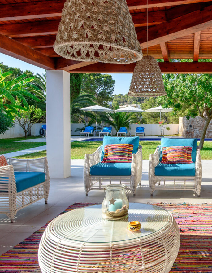 Outdoor seating area of a villa to buy in Ibiza