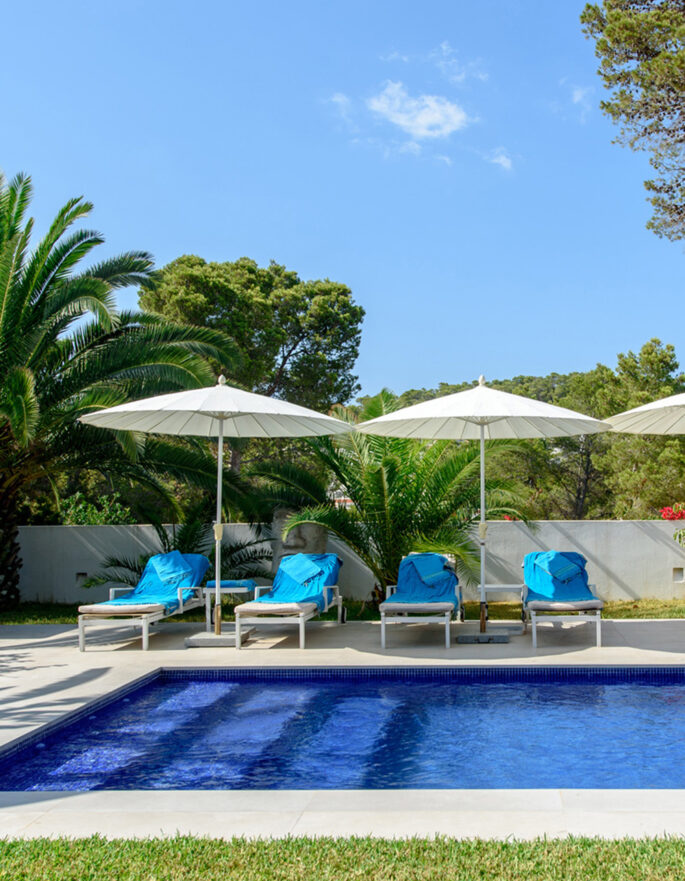 Lawn and pool at luxury Ibiza villa